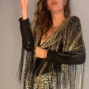 Black n gold beaded front jacket. S